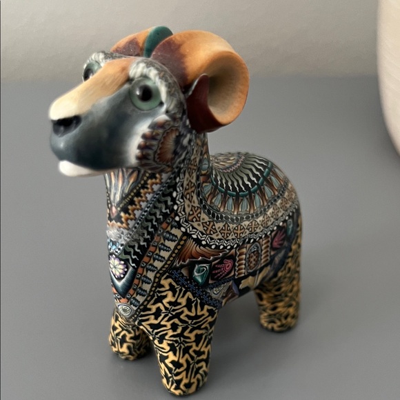 Handcrafted Artisan Ram Polymer Clay Sculpture one of a Kind - Picture 9 of 9